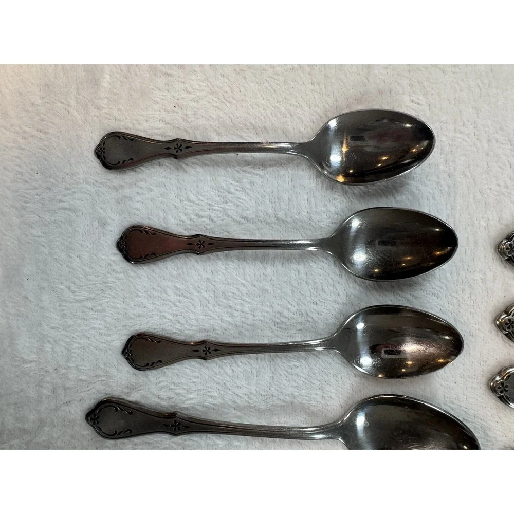 Lot Of 11 Northland KOREA - Stainless Silverware / Flatware Floral‎ Vintage